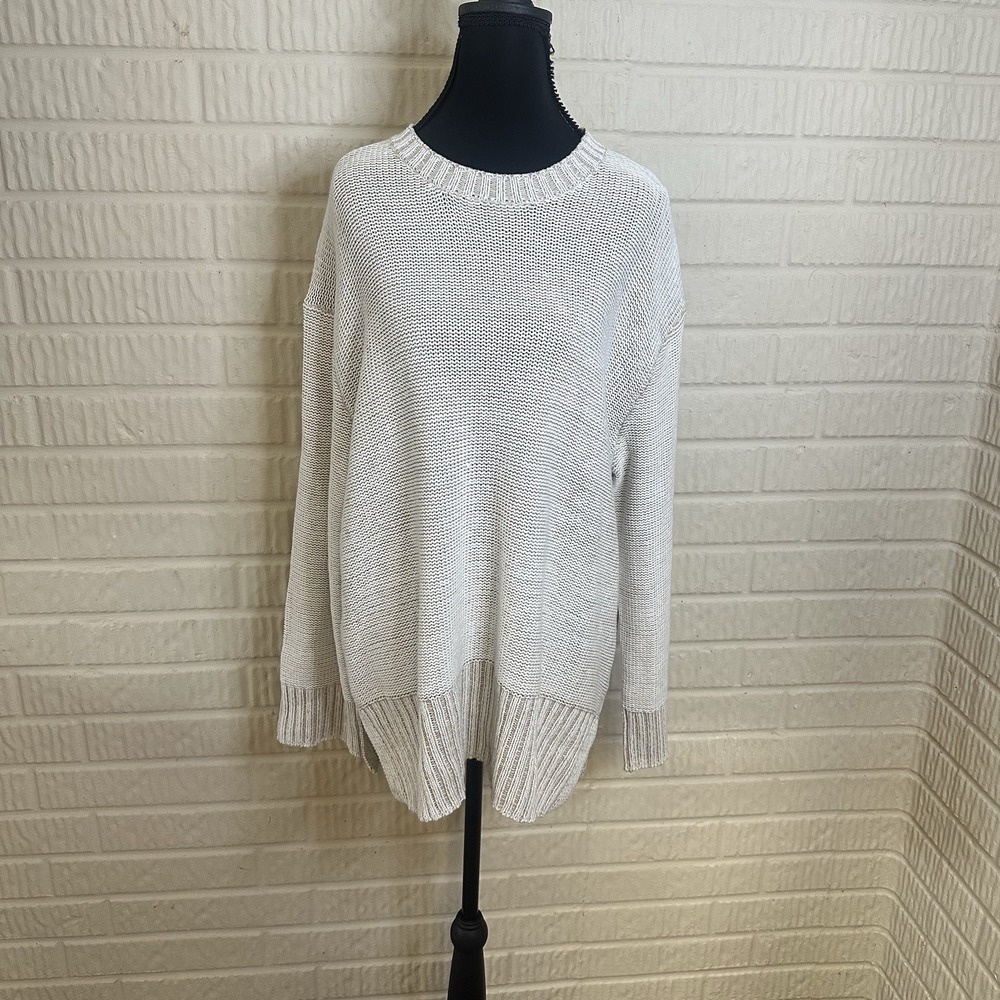 NWT American Eagle Beige Oversized Sweater Sz XS Striped Hem Boho Back to School